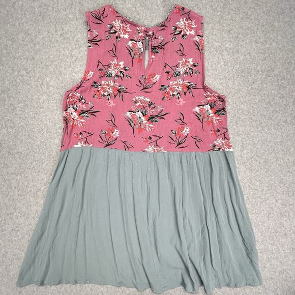Umgee Sleeveless Dress Womens Large Pink Blue Floral Lace Keyhole Gauzy Flowy - Picture 12 of 12